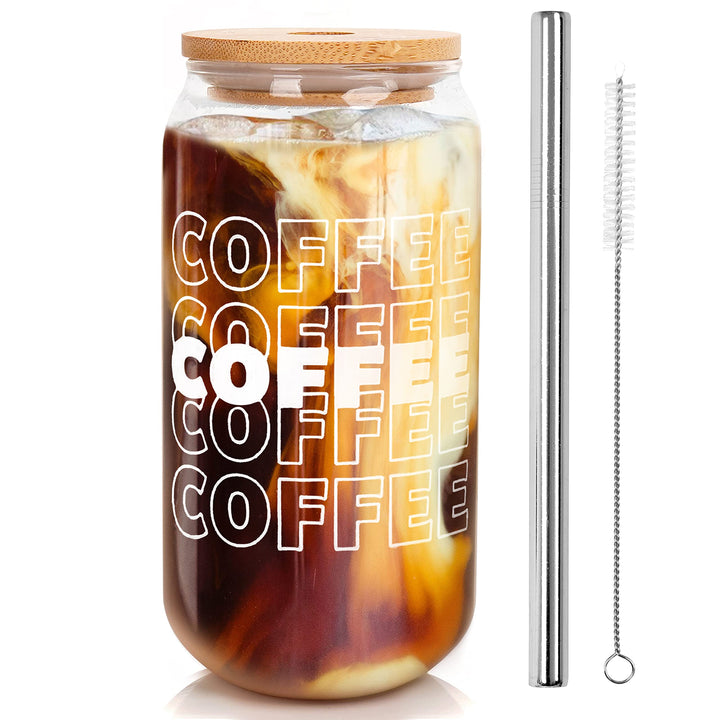 18OZ Glas Trinkbecher mit Deckel und Strohhalm, Valentinstag Geschenke für Frauen, Eiskaffeebecher B