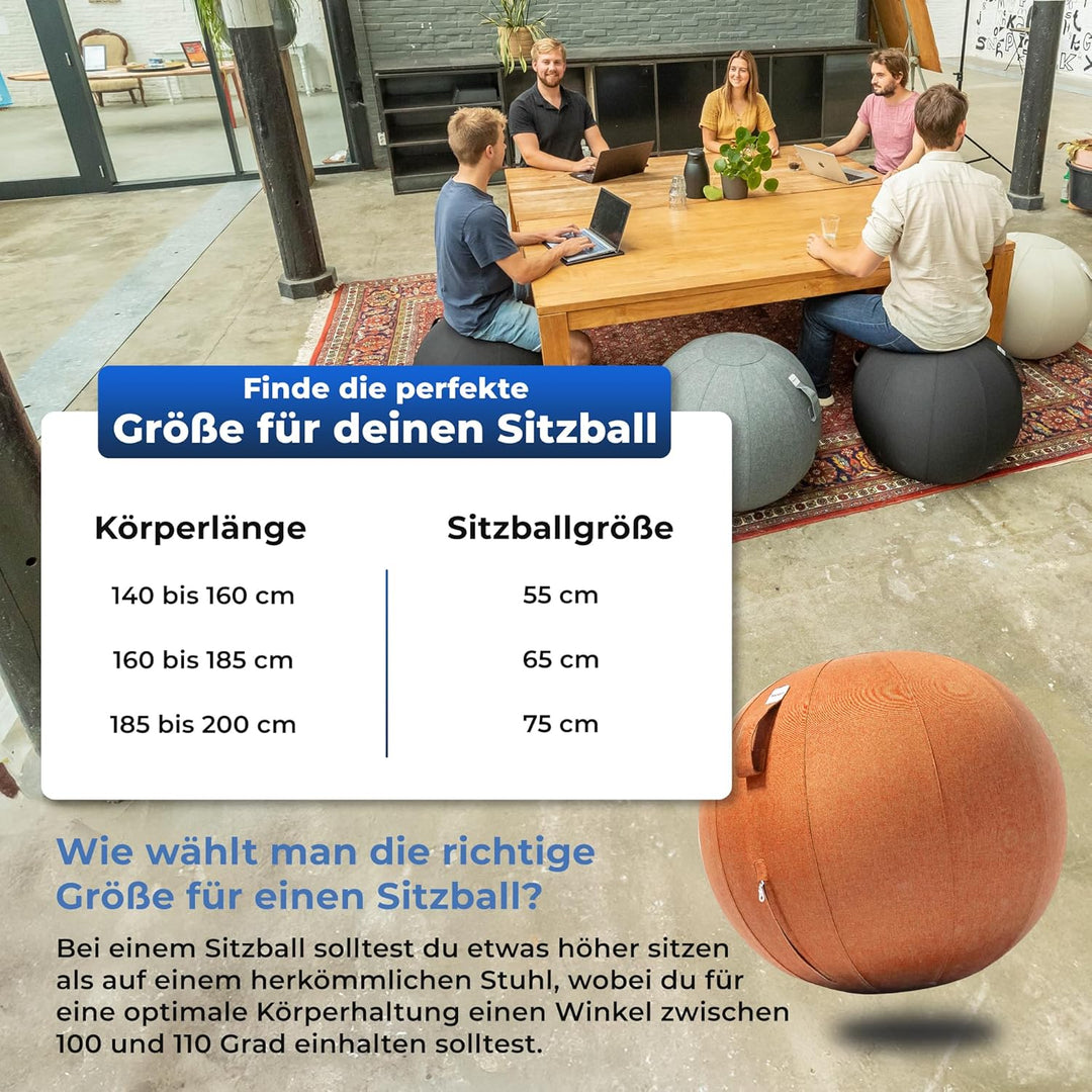 Sitzball Büro Ergonomisch 65 cm, Ergonomische Sitzmöbel für Büro und Heimbüro, Langlebiger Stoff, Gy