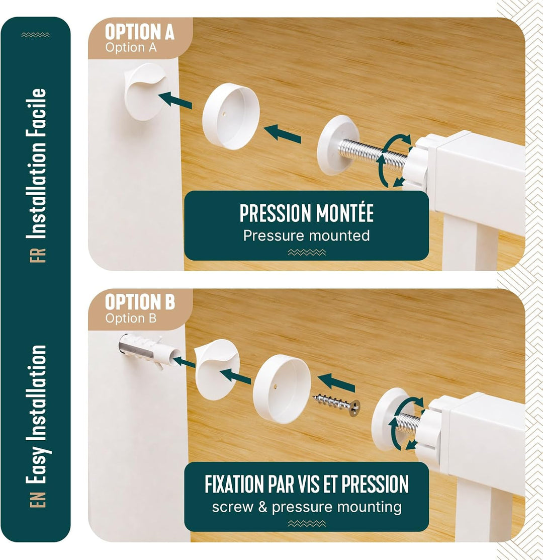 VOUNOT® Treppenschutzgitter ohne Bohren 103-110 cm, Metall Treppengitter Türschutzgitter für Kinder