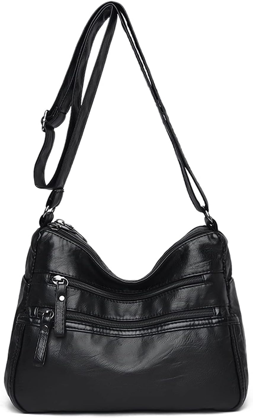 PORRASSO Damen Umhängetasche Multi-Tasche Schultertasche Leder Wasserdicht Handtasche Schulterbeutel