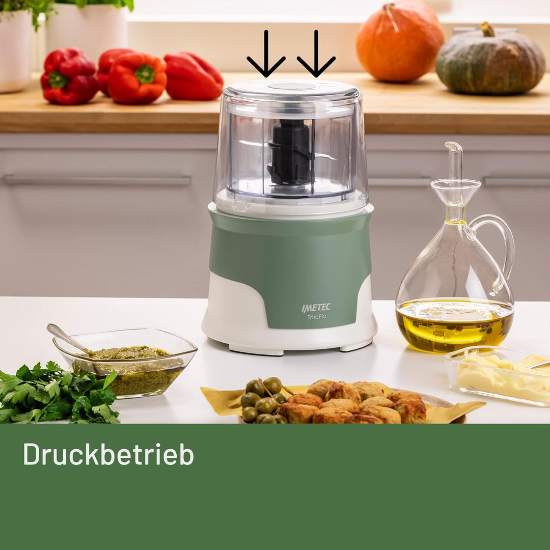 Imetec Tritapiù Zerkleinerer, 4 Edelstahlklingen, grosser Behälter 600 ml, 18 U / min, Druckbetrieb,