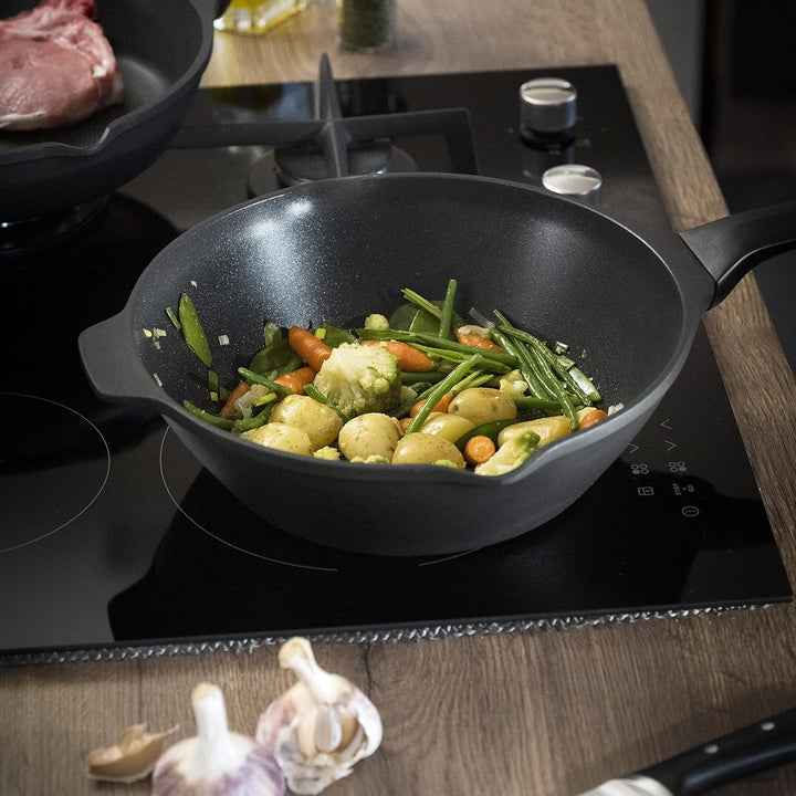 Tefal E24919 Robusto Aluguss Wokpfanne 28 cm | einfache Reinigung | Antihaftversiegelung | Thermo-Si