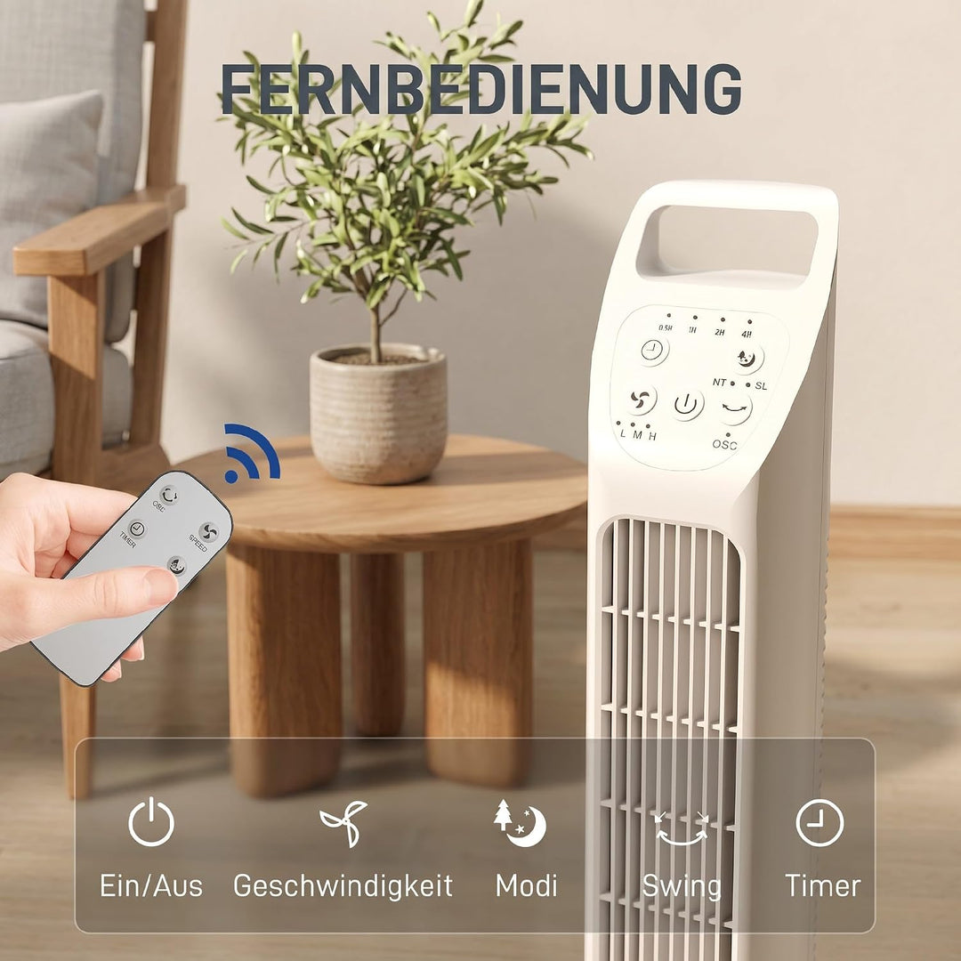HOMCOM Turmventilator, elektrischer Ventilator mit Fernbedienung, 75° oszillierend, 3 Geschwindigkei