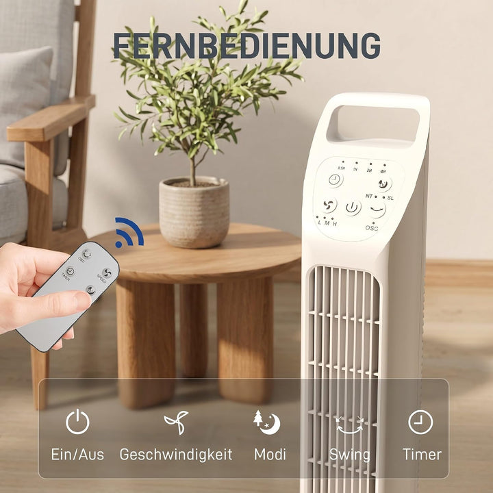 HOMCOM Turmventilator, elektrischer Ventilator mit Fernbedienung, 75° oszillierend, 3 Geschwindigkei