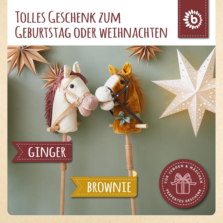 Bieco Steckenpferd Ginger | Hobby Horse | Rollen | Holz Stab | Stock Pferde Schöne für Kinder Stockp