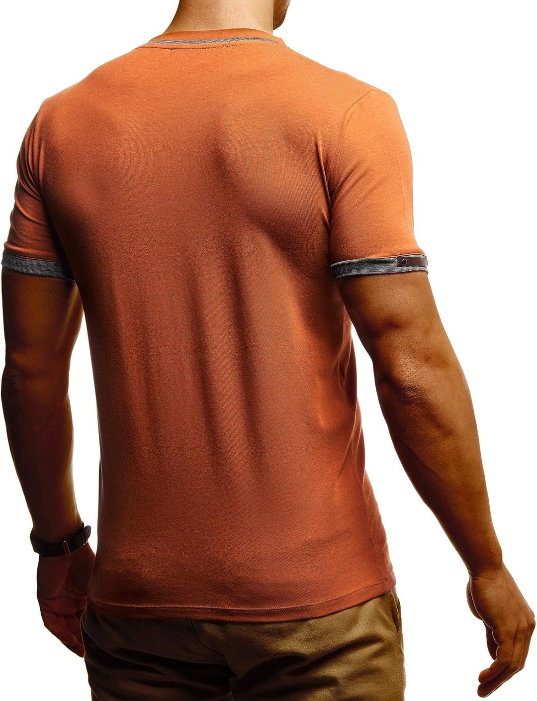 Leif Nelson Sommer T-Shirt Herren V-Ausschnitt - Coole Tshirts lang V-Neck aus Baumwolle - Casual Ba