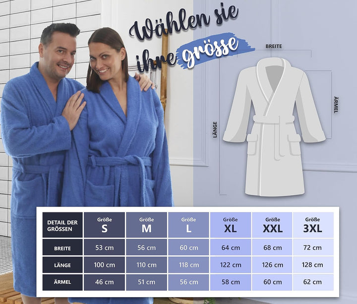 LEBENGOOD Bademantel für Damen, Herren, Unisex, Frottee 100% Baumwolle 400 gr, Flauschig, Kuschelig,