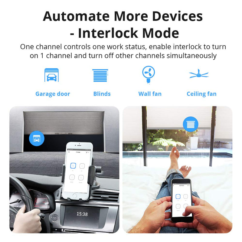 SONOFF 4CHR3 4-Gang Wi-Fi Smart Switch, 3 Arbeitsmodi Mit Selbsthemmung, Verriegelung Und Inching-Mo