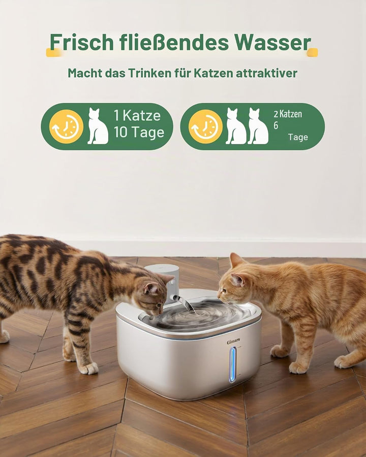 Gimars Katzenbrunnen Kabellos Edelstahl 3.2L Super Leise Trinkbrunnen für Katze Brunnen Katzenbrunne