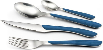 Amefa ECLAT Besteck Set | NATURE Blau Holz | Essbesteck 24-teilig für 6 Personen | Edelstahl rostfre