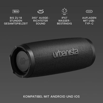 Urbanista Nashville Kabelloser Lautsprecher Bluetooth 5.2 Dual Pairing, Tragbarer Lautsprecher IPX7