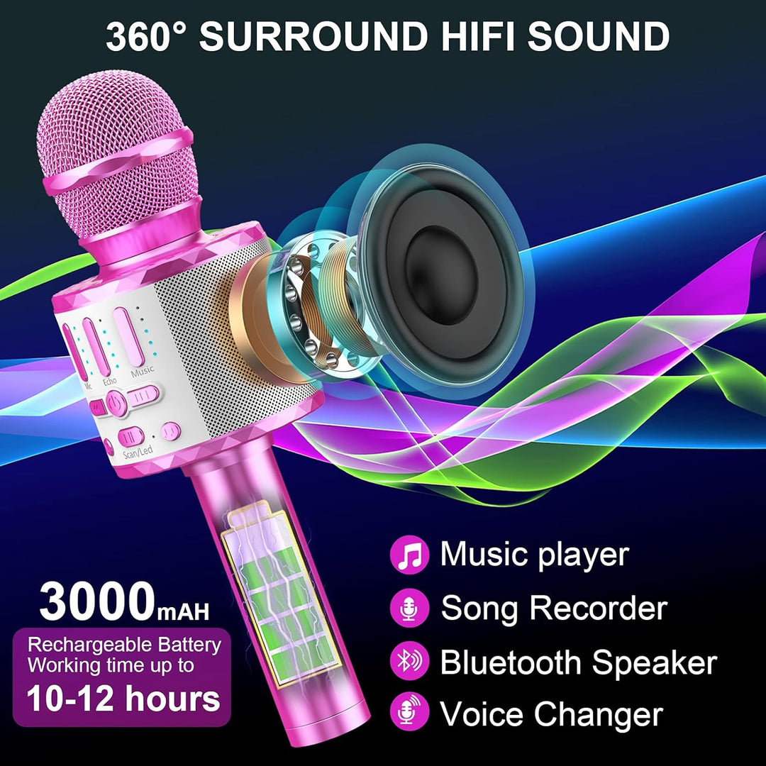 Karaoke Mikrofon, Drahtloses Bluetooth Mikrofon Kinder mit LED, Tragbares Karaoke Maschine zum Singe