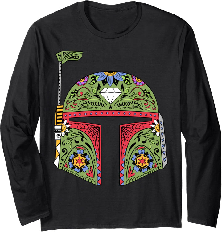 Star Wars Boba Fett Sugar Skull Helmet Portrait Langarmshirt