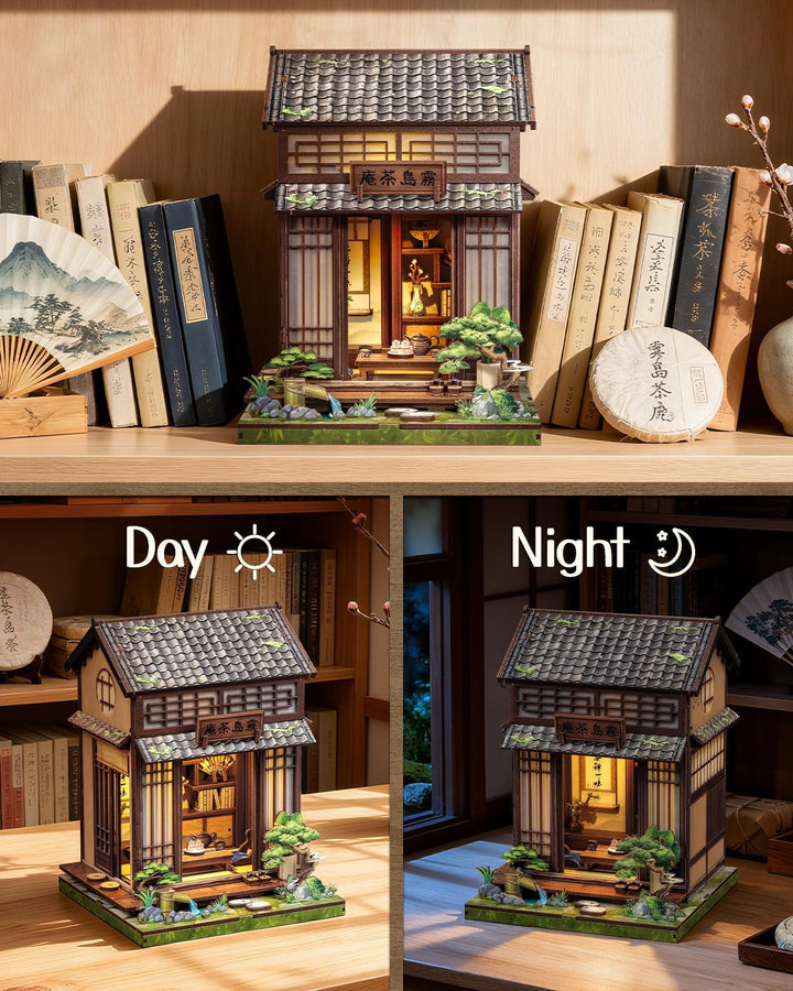 Book Nook Kit - Miniatur Puppenhaus mit LED: 3D Holz-Puzzle Buchstütze, Retro-Deko für Bücherregal,