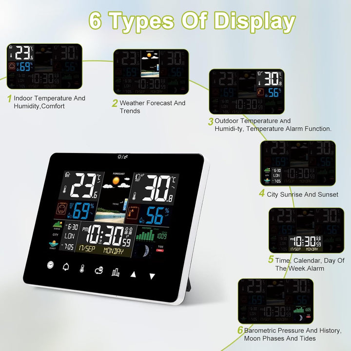 Wetterstation Funk Mit Aussensensor,Farbdisplay,60M Übertragungsentfernung,Funkwetterstation Mit Wet