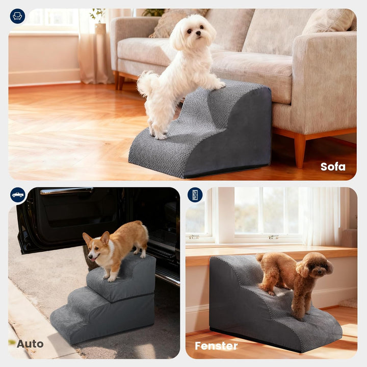 Mora Pets Hundetreppe, Haustiertreppe für Bett und Sofa Hunde Treppe 4 Stufen & teilbar (1 Treppe =