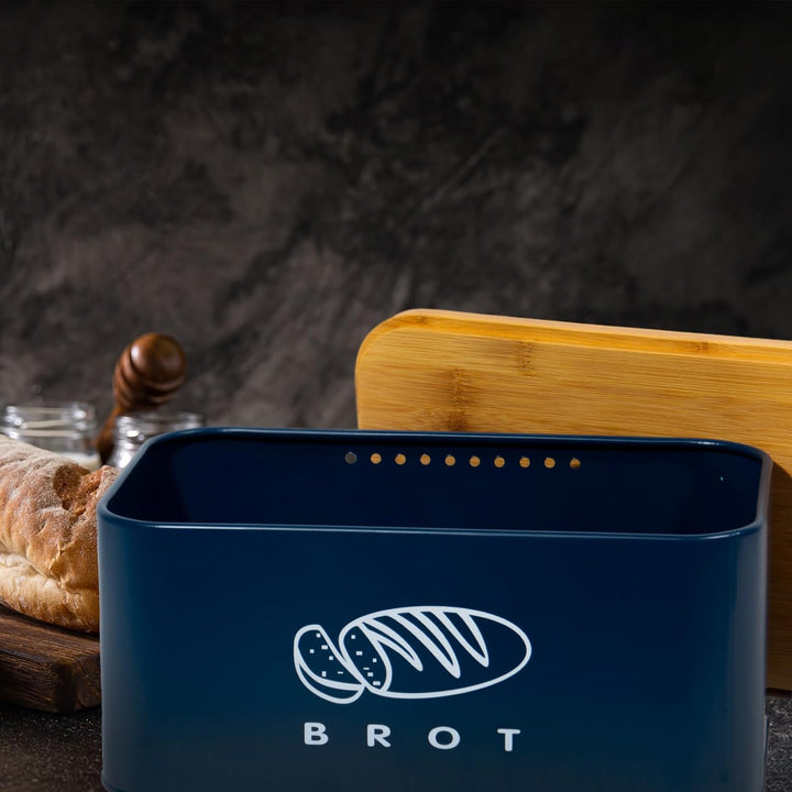 Theo&Cleo Brotkästen mit Deckel, Ökologisches Bambus, Kann als Schneidebrett, Geräumiger Retro Bread