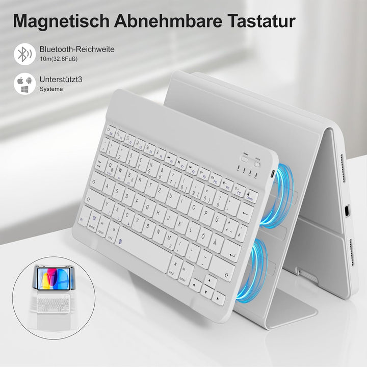 Hülle mit Tastatur für iPad A16 11 Generation2025/10 Generation 2022, (11/10.9 Zoll), 7-farbige Magn