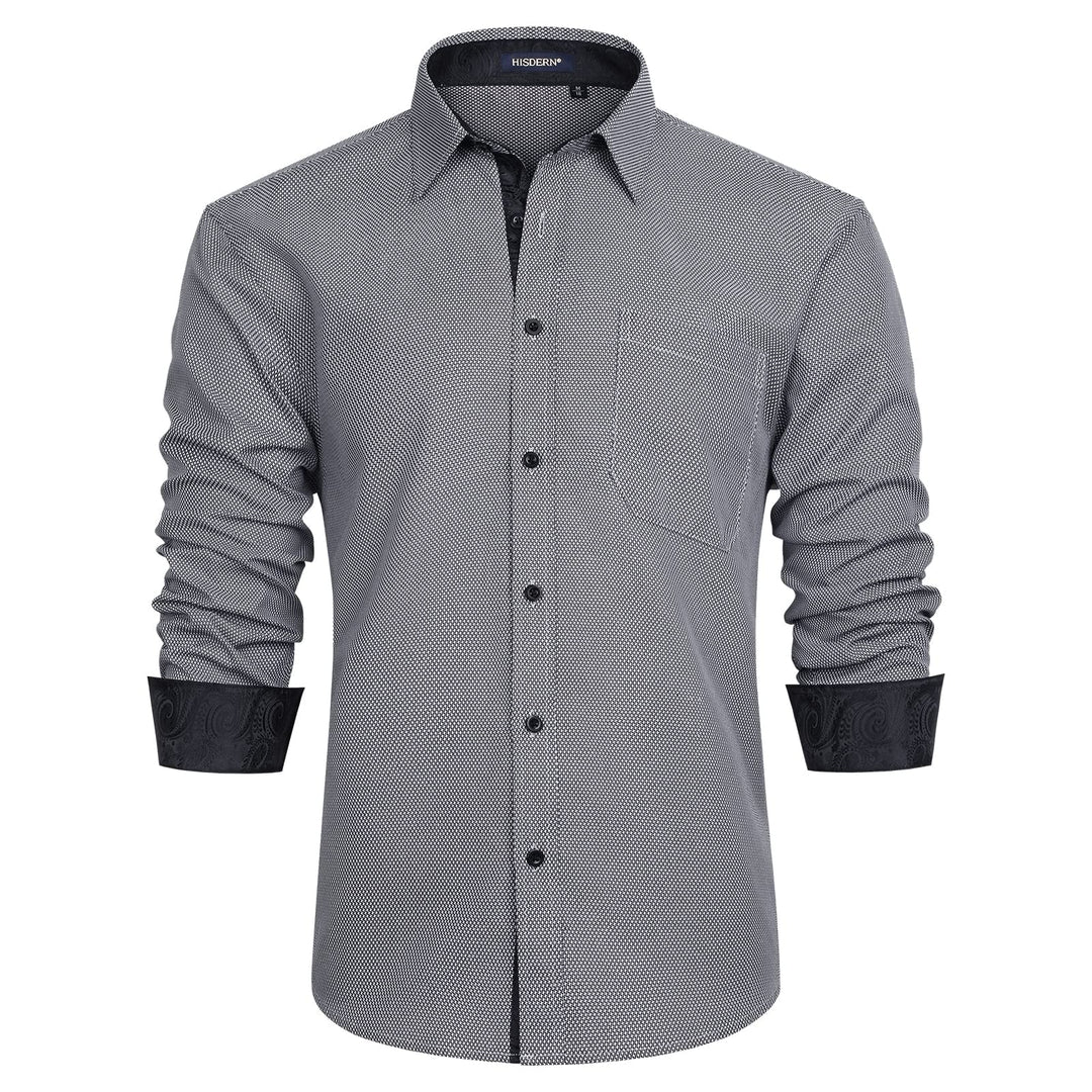 HISDERN Herren Hemd Langarm Regular Fit Oberhemd Für Männer Anzug Business Hochzeit Freizeit Party F