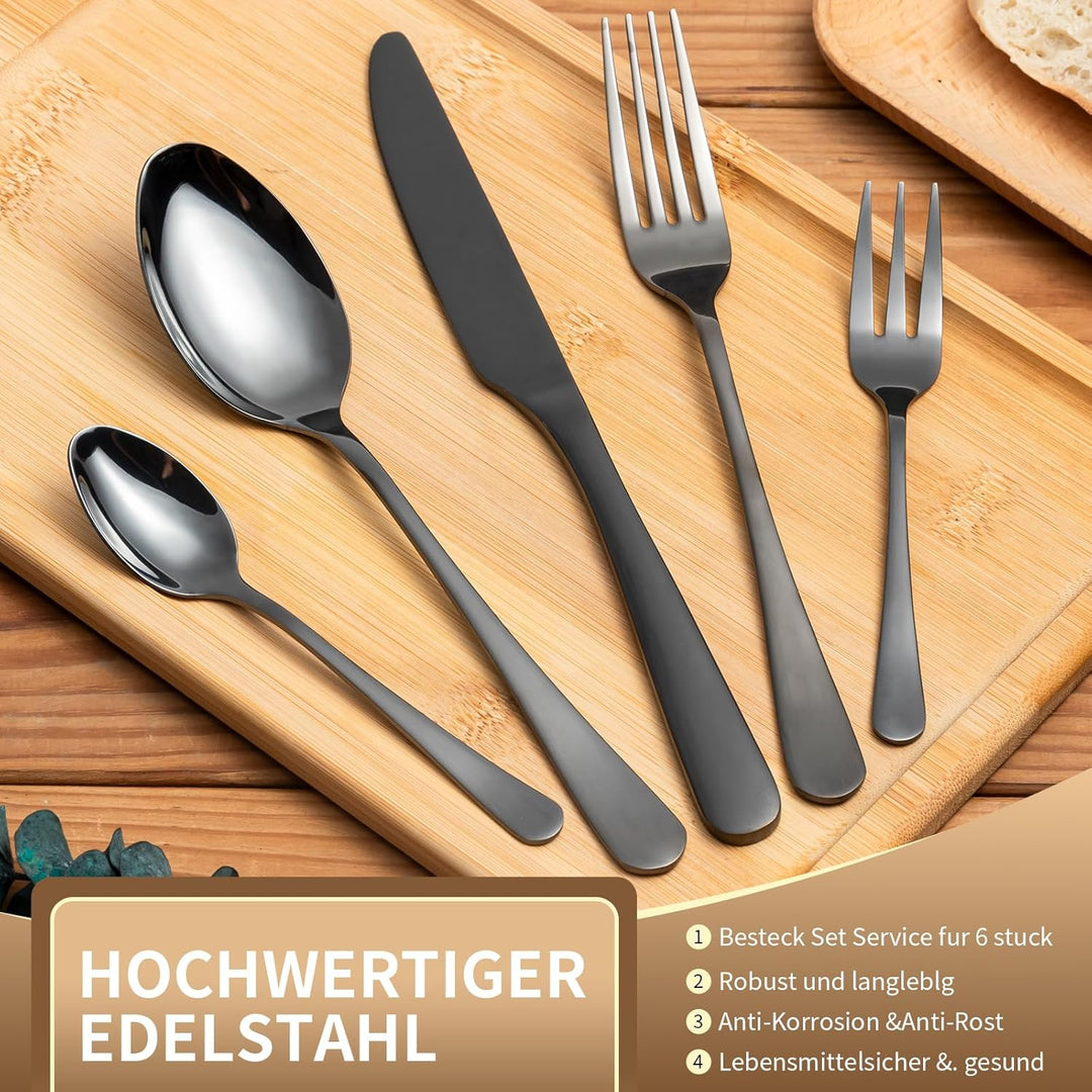 Besteck Set, Edelstahl Spiegelpoliert 30 teilig Besteckset für 6 Personen, Essbesteck Set mit Messer