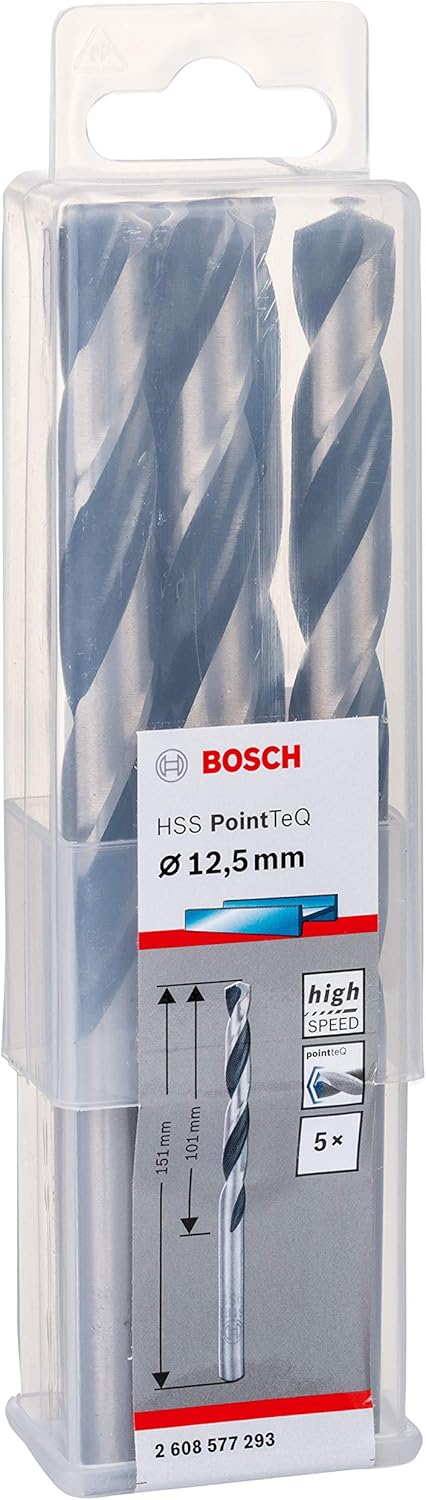 Bosch Professional 5 Stück HSS Spiralbohrer PointTeQ (für Metall, 12,5 x 101 x 151 mm, Zubehör Bohrs