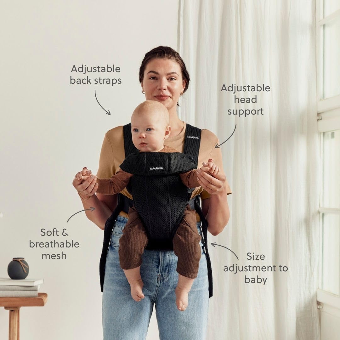 BabyBjörn Babytrage Mini, 3D-Netzstoff, Schwarz Schwarz 3D-Netzstoff, Schwarz 3D-Netzstoff