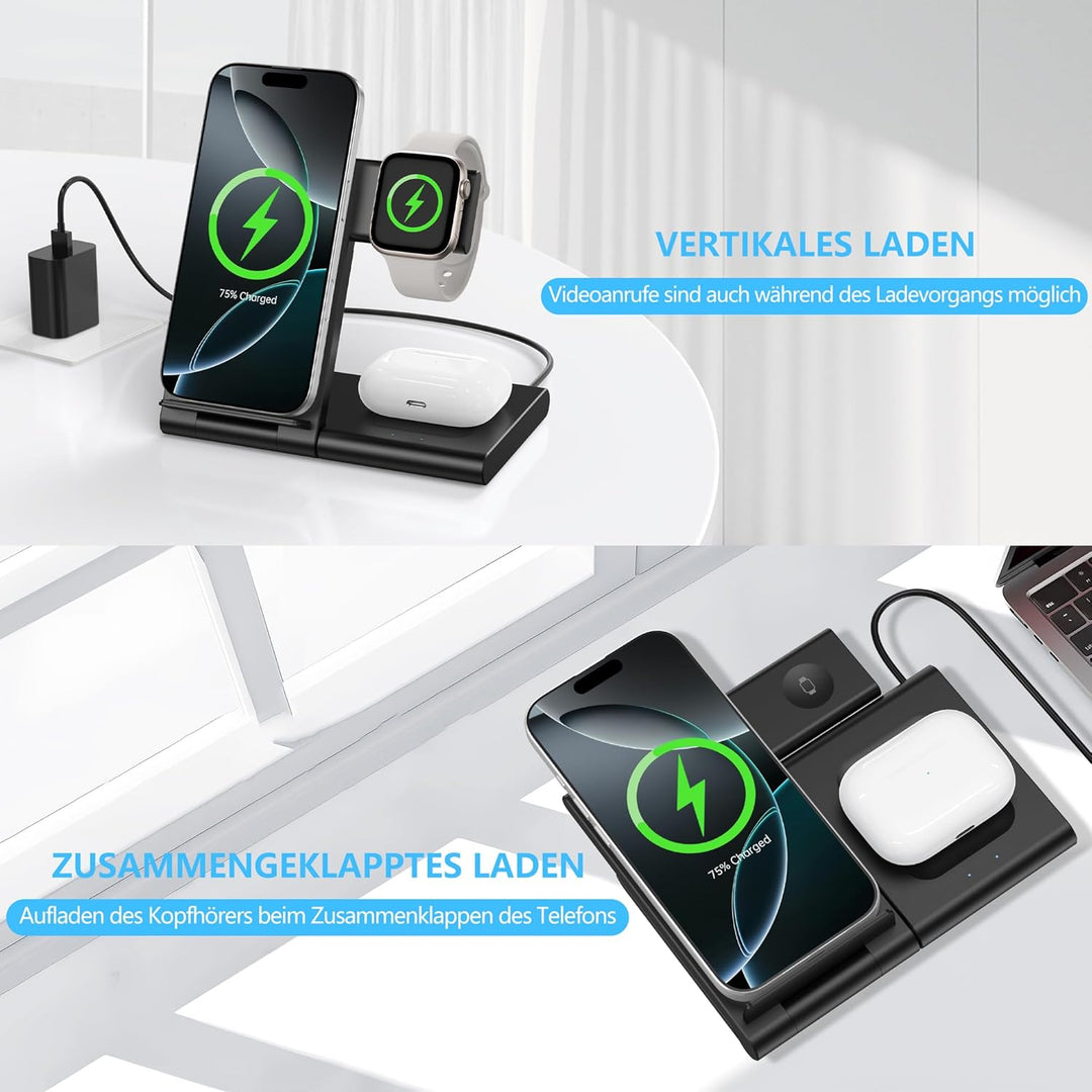 Ladestation Apple Watch und iPhone, 3 in 1 Ladestation für iPhone 17/16/15/14/13/12/11/Pro/Max/Plus,