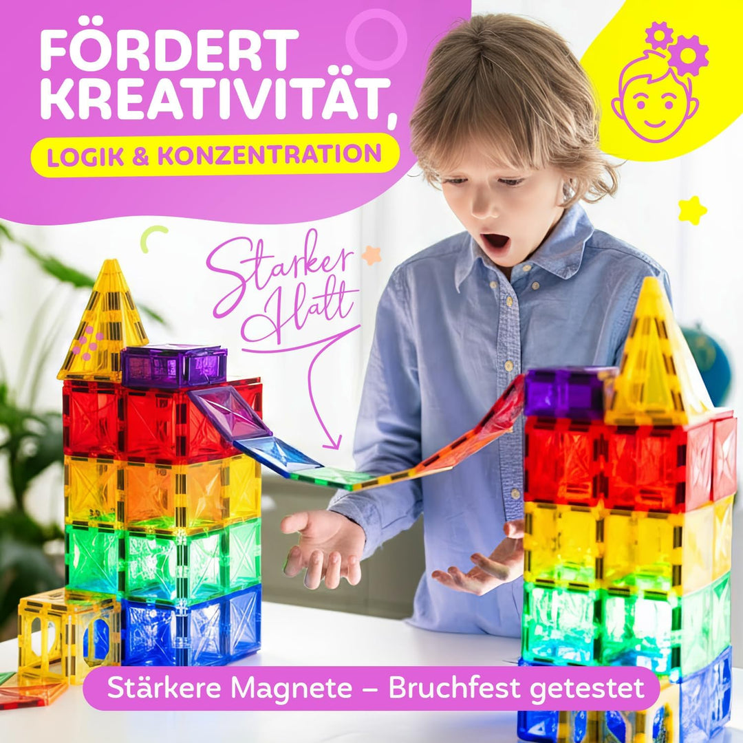 Magneo® Magnetische Bausteine (80 teilig) - Magnetbausteine für Kinder ab 3 Jahren - Pädagogisches M