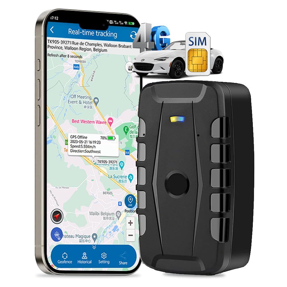GPS Tracker Auto 4G Tracker mit SIM-Karte Echtzeit Tracking Wasserdicht Diebstahlschutz Sehr Lange A