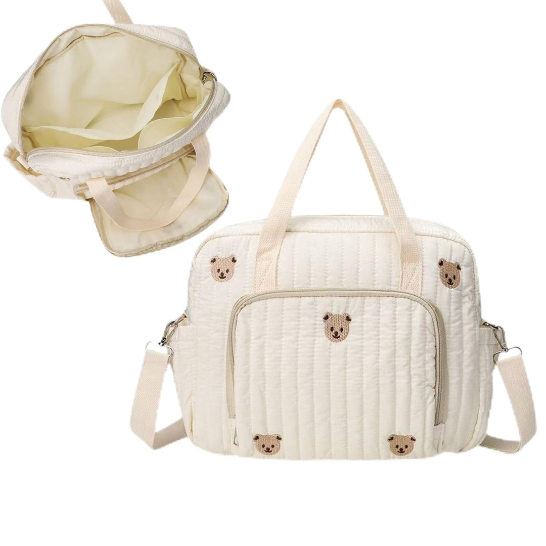 Wickeltasche Baby Grosse Muttertasche aus Baumwolle mit Stickerei, Gesteppte Wickeltasche Damen mit