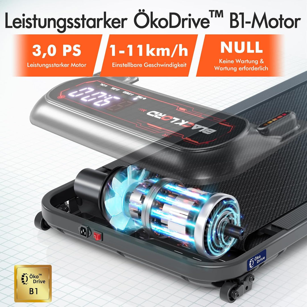 BLACK LORD Laufband X7, Untertisch Walking Pad, 3,0PS leiser Motor, 130kg Belastung, Bluetooth Track