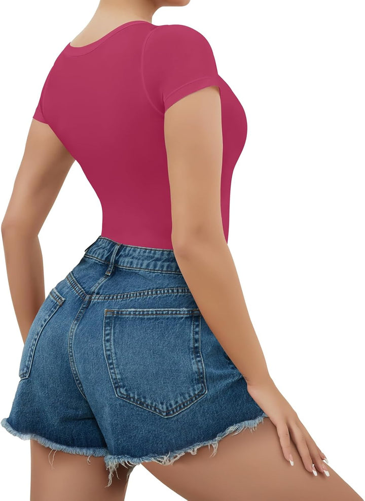 RoomTour Body Damen Elegant Kurz Bodysuit Tops Damenbody for damen Stringbody V Kragen, XS 2-Rot