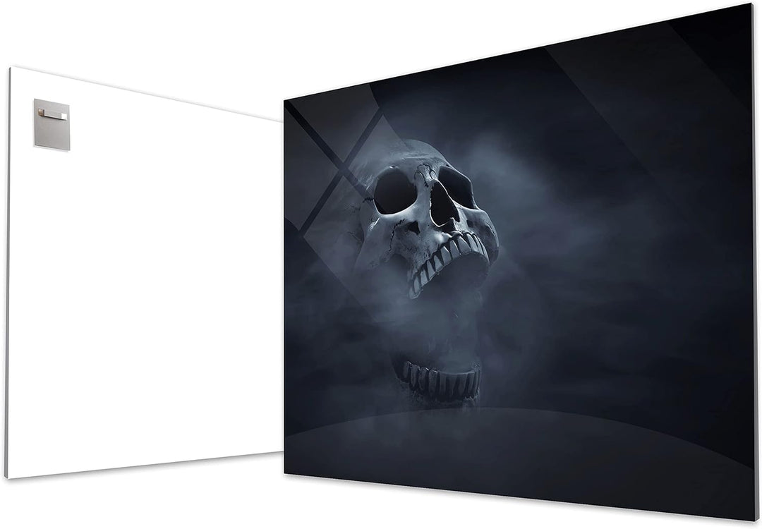 wandmotiv24 Totenkopf Wandbild aus Acrylglas, Grösse 100x75cm, Querformat, Schädel im Nebel, Rauch,
