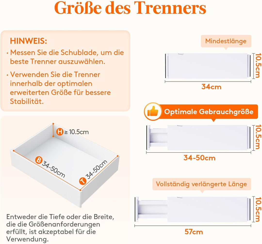 Lifewit 4 Set Schubladentrenner für Innenlänge 32–56cm & Höhe＞10.5cm Schubladen, Verstellbar Schubla