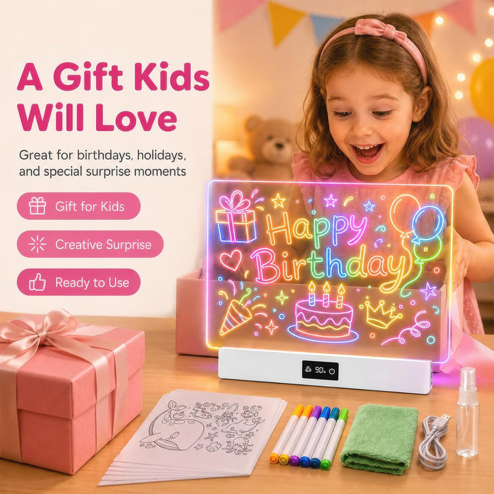 OUTON LED Zeichenbrett Kinder mit 8 Farben & 3 Lichtmodi, Wiederverwendbare Leuchttafel mit 7 Stifte