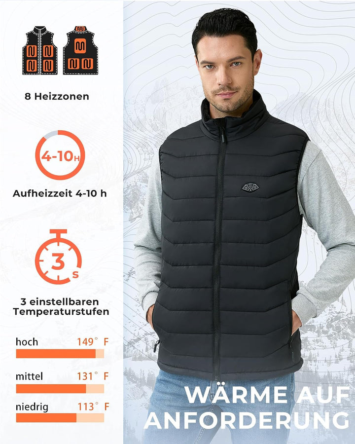 Topdot Beheizbare Weste, Heizweste Herren mit Powerbank 7.4V 16000mAh, 8 Heizzonen, Elektrische Heiz