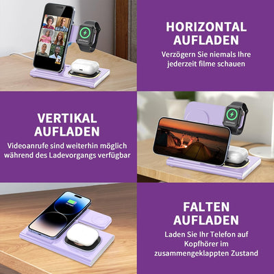 COCIVIVRE 3 in 1 Faltbar kabellose Ladestation für Apple Watch und i Phone Induktive Ladegerät kompa