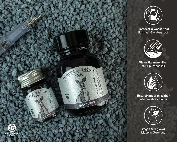 Octopus Write and Draw Ink 289 Grey Kangaroo, wasserfeste Tinte zum Schreiben und Zeichnen, Kalligra