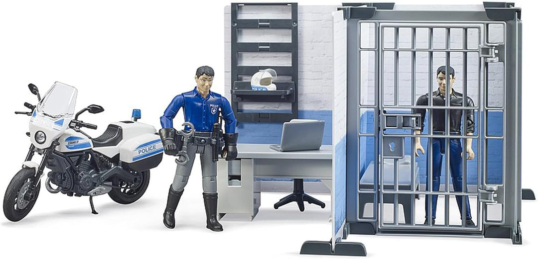 bruder 62732 - Bworld Polizeistation mit Polizeimotorrad - 1:16 Wachtmeister Einsatzfahrzeug Einsatz