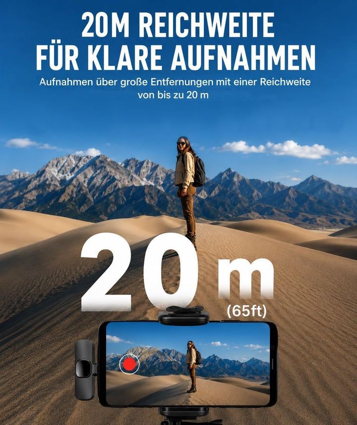 GLOBAL TECH Kabellose Lavalier Mikrofone für iPhone/Android/iPad/Tablet - Mini Mikrofon für Handy mi