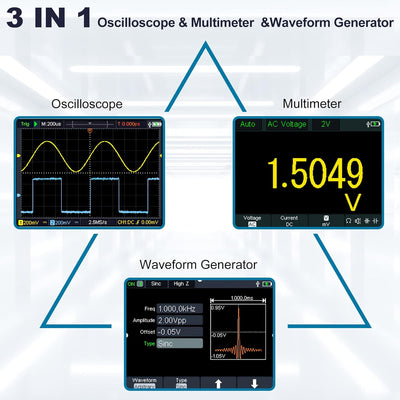 HANMATEK 3 in 1 Handheld Oszilloskop Multimeter 100MHz Wellenformgenerator Oszilloskop mit 2 Kanälen