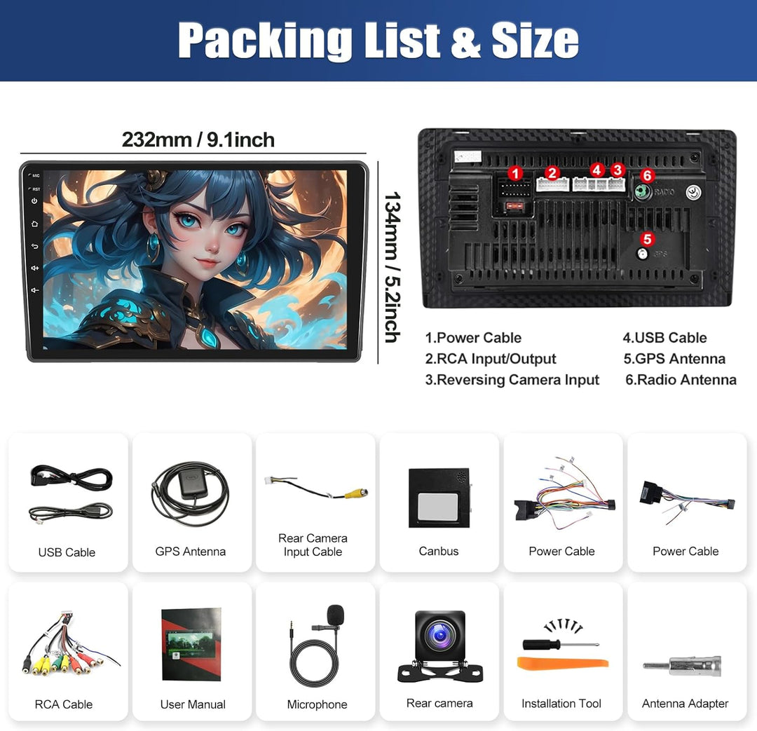 2+64G CAMECHO Android 13 Autoradio für Ford Fiesta Focus Transit Connect Kuga Mondeo Smax, 9" Wirele