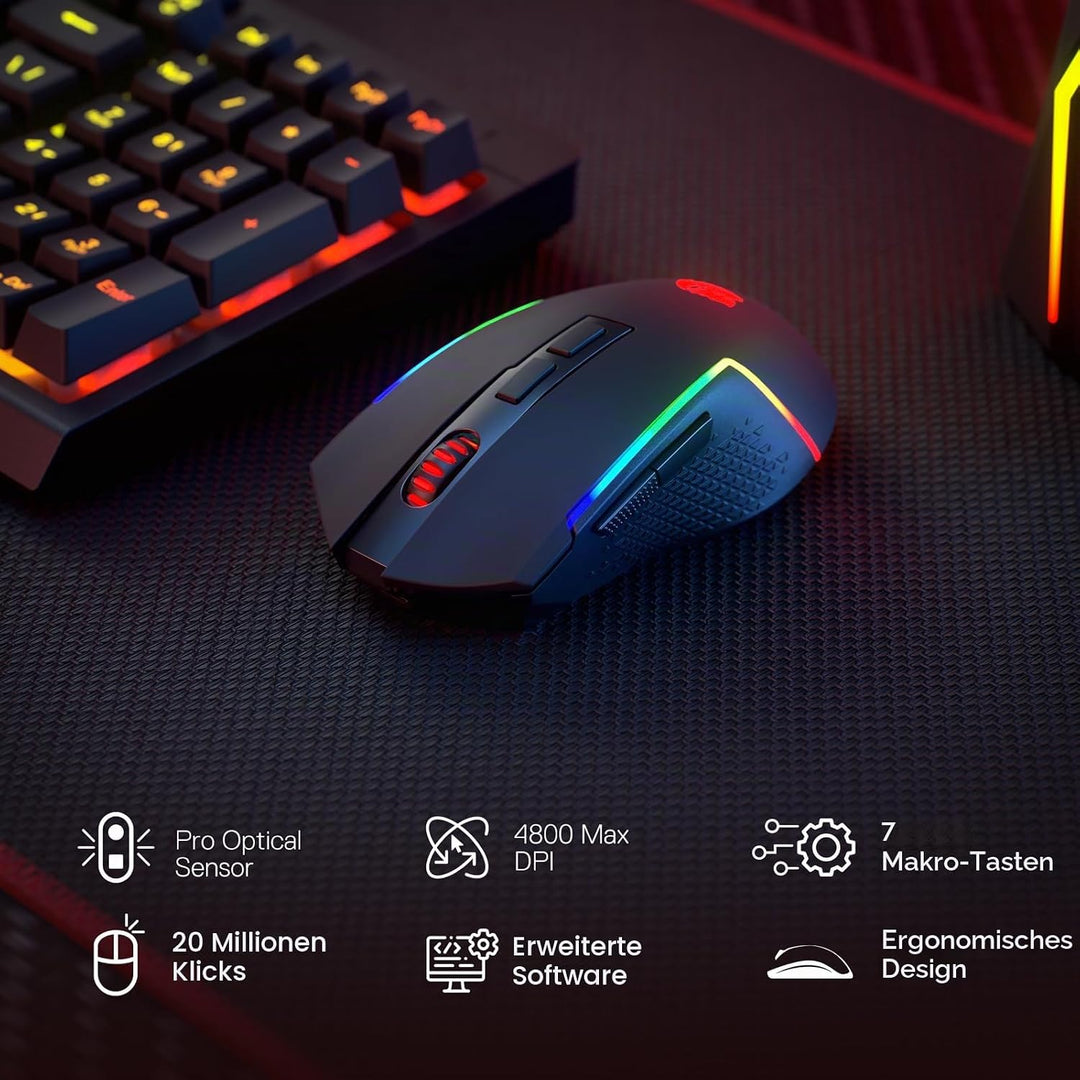 Redragon BS142 Kabellose Gaming-Tastatur- und -Maus-Kombination - K515 PRO RGB-Membrantastatur und M