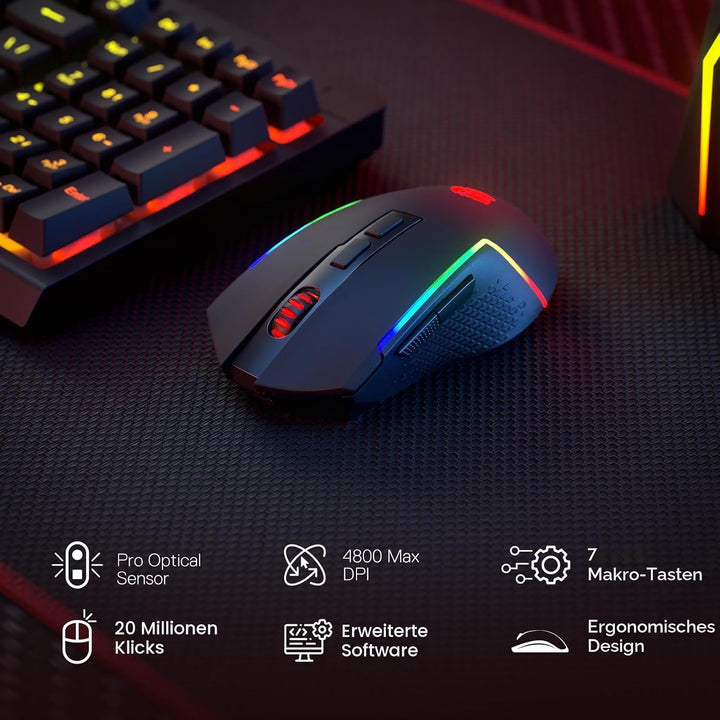 Redragon BS142 Kabellose Gaming-Tastatur- und -Maus-Kombination - K515 PRO RGB-Membrantastatur und M