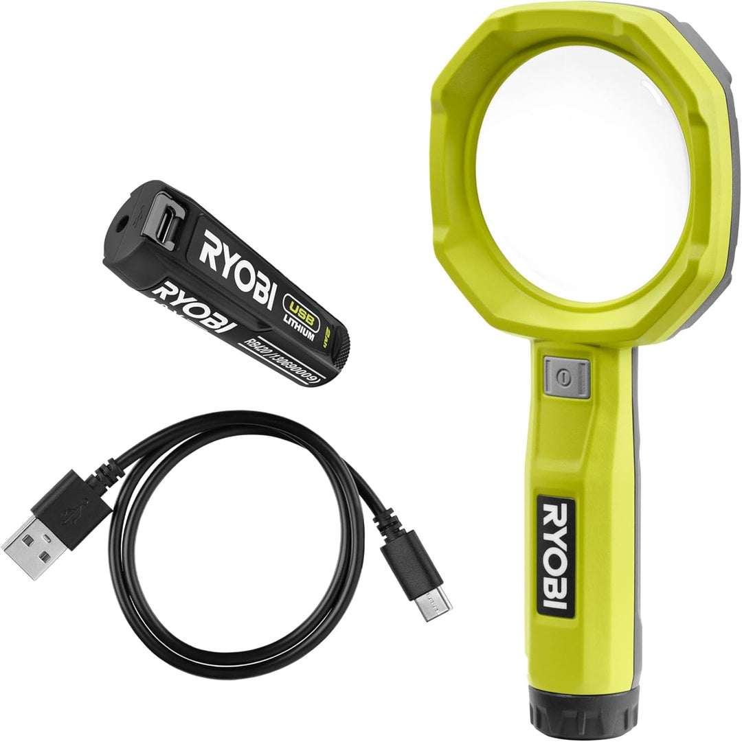 RYOBI 4 V USB-LITHIUM Akku-Lupenleuchte RML4-120G, 240 Lumen, inkl. 1 x 4 V 2,0 Ah Lithium Akku und