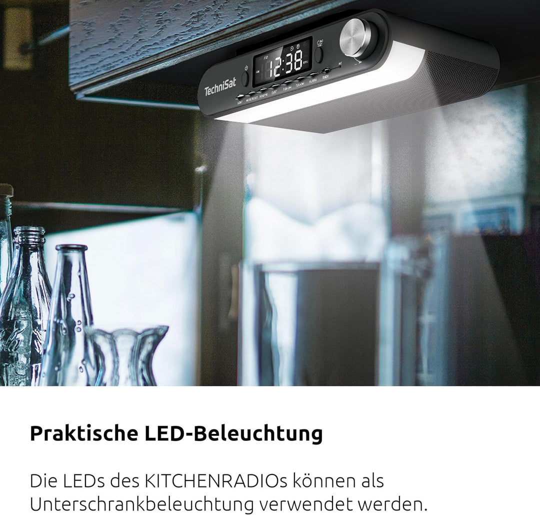 TechniSat KITCHENRADIO - Elegantes UKW-Küchenradio mit Arbeitsleuchte (Timer Direktwahltaste, Weckfu
