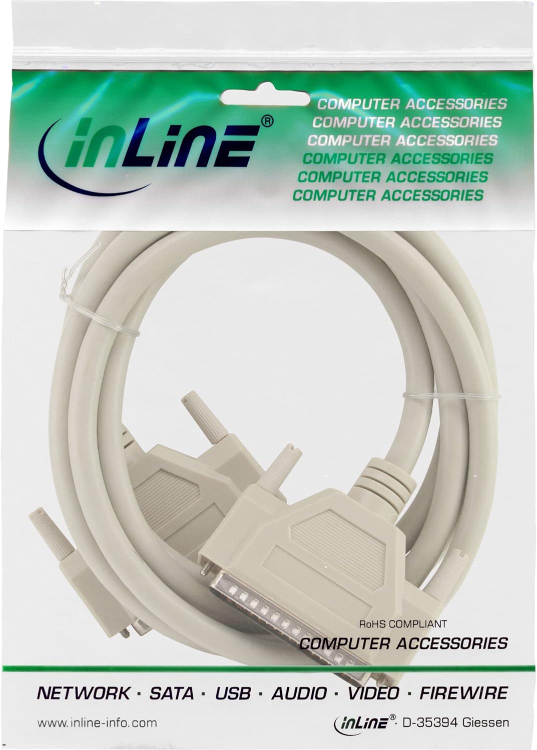 InLine 37373 Serielles Kabel, 37pol Stecker / Stecker, vergossen, 1:1 belegt, 3m