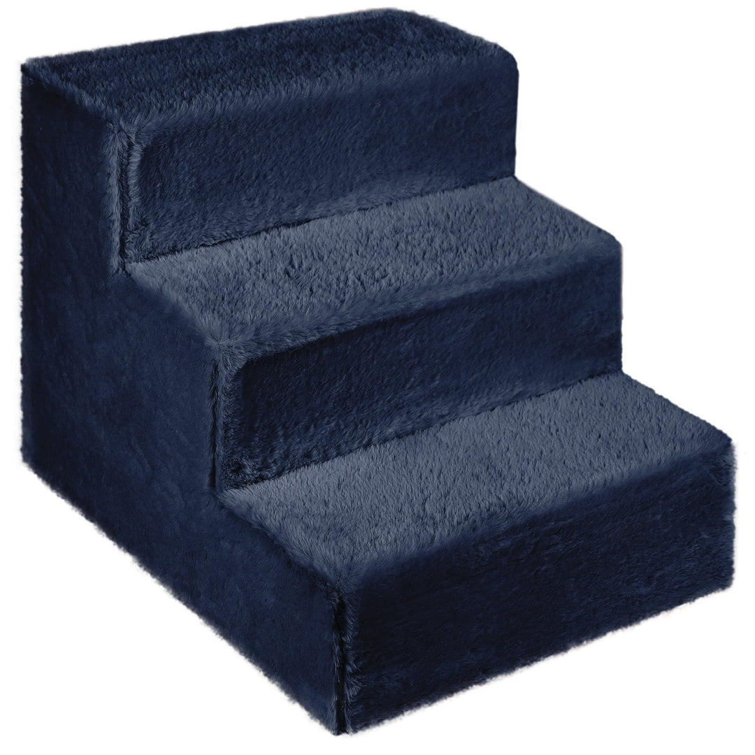 Mg Design Hundetreppe 3 Stufen in Marineblau – Stabiler Holzrahmen, gelenkschonend, leicht &amp; mobil,