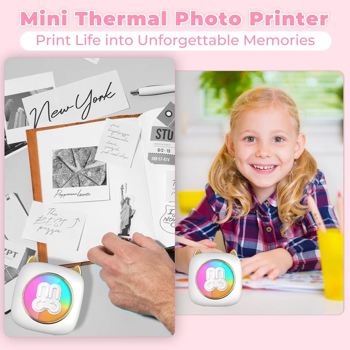 Mobiler Fotodrucker für Android & iOS - Mini Bluetooth Drucker, Wireless mit 14 Rollen Papier für Jo