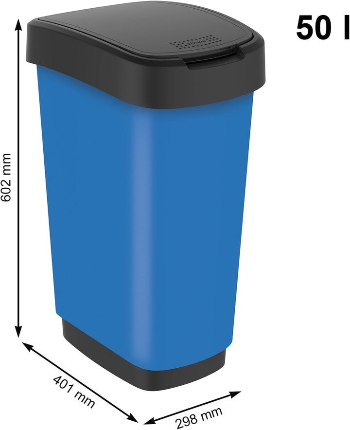 Rotho Twist Mülleimer 50l mit Deckel, Kunststoff (PP) BPA-frei, blau, 50l (40.1 x 29.8 x 60.2 cm) Bl